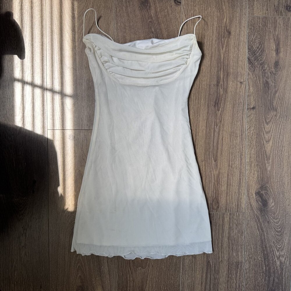 princess polly white bodycon dress cowl neck mini dress mesh